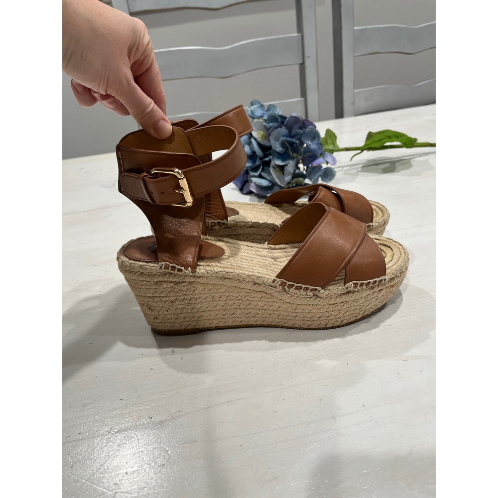 Coach Espadrille Platform Sandals Leather‎ Criss Cross Ankle Strap 7.5